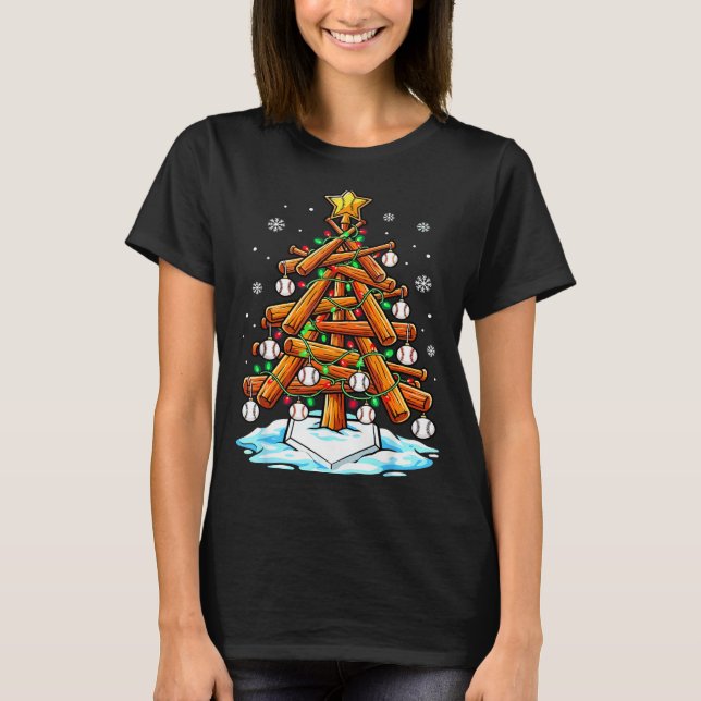 T-shirt Christmas Baseball Tree Lights Xmas  (Devant)