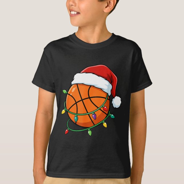 T-shirt Christmas Basketball Santa Hat Wrapped In Lights H (Devant)