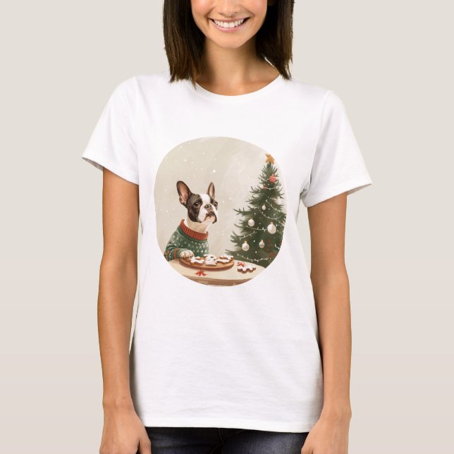 T-shirt Christmas Boston Terrier Dog (Devant)