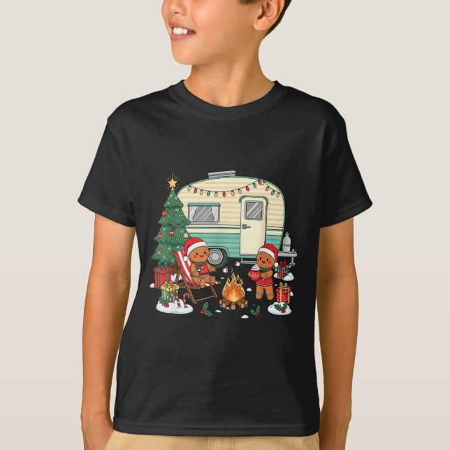 T-shirt Christmas Camng Gingerbread Campfire Tree Santa Ha (Devant)