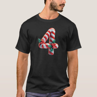 T-shirt Christmas Candy Cane Number Four Design Raglan Bas