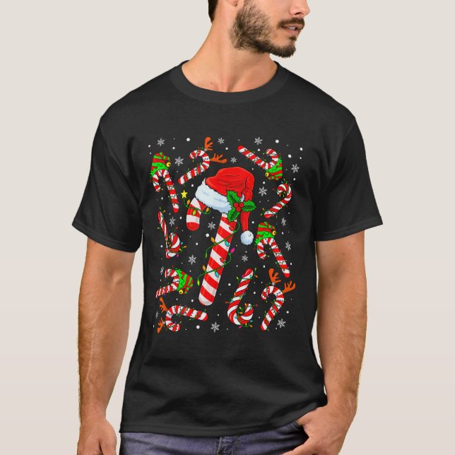 T-shirt Christmas Candy Cane Santa Hat Reindeer Funny Xmas (Devant)