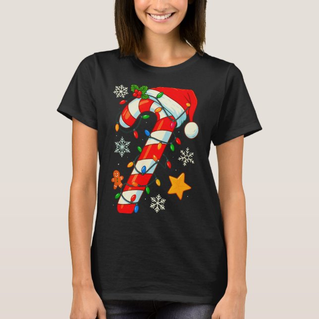 T-shirt Christmas Candy Cane Santa Hat Xmas Kids Toddler Y (Devant)