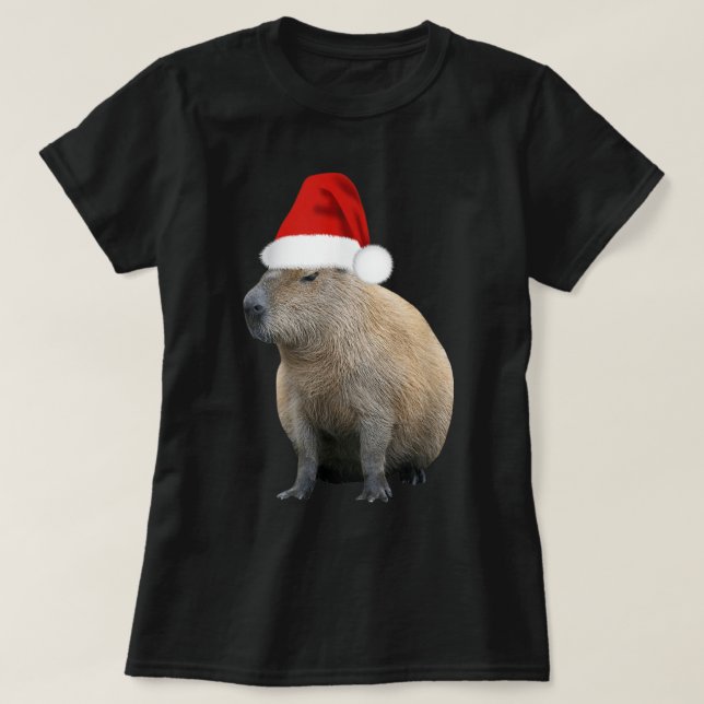T-shirt Christmas Capybara Santa Hat (Design devant)