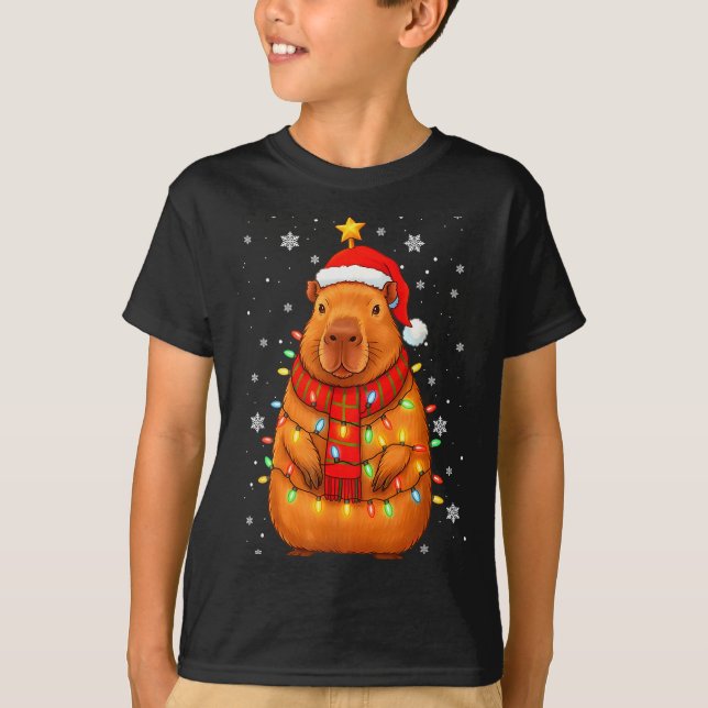 T-shirt Christmas Capybara With Santa Hat Xmas Lights Tree (Devant)