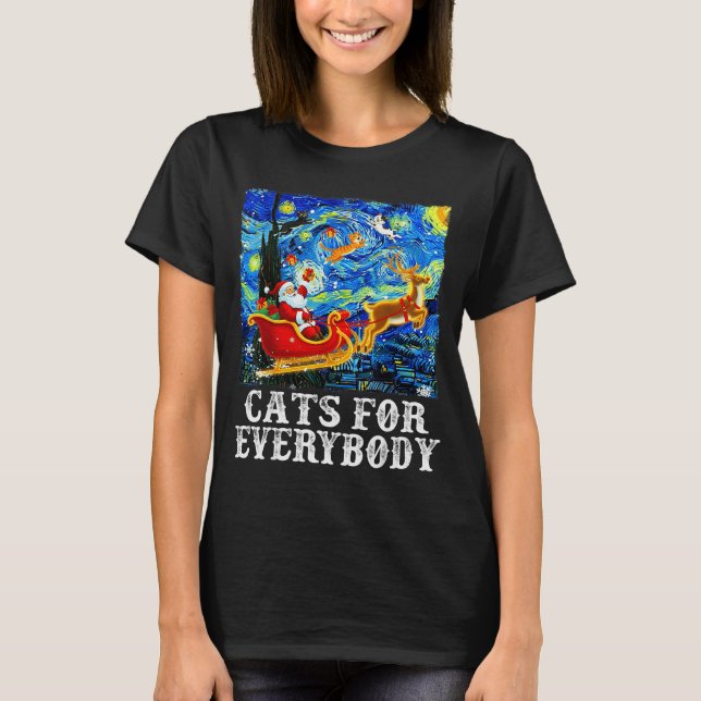 T-shirt Christmas Cat For Everybody Santa Reindeer Starry  (Devant)