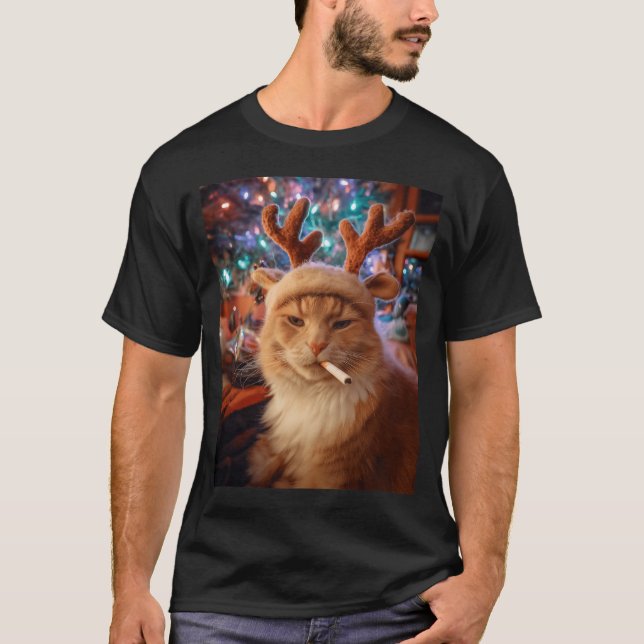 T-shirt Christmas Cat Smoking Cigarette Meme Gen Z Comfort (Devant)