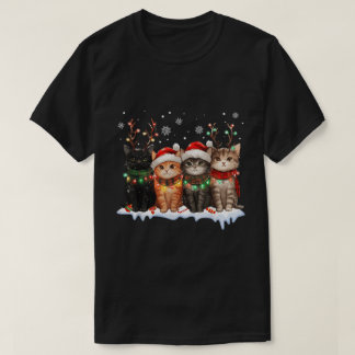 T-shirt Christmas Cats Reindeer Lights Cute Kittens