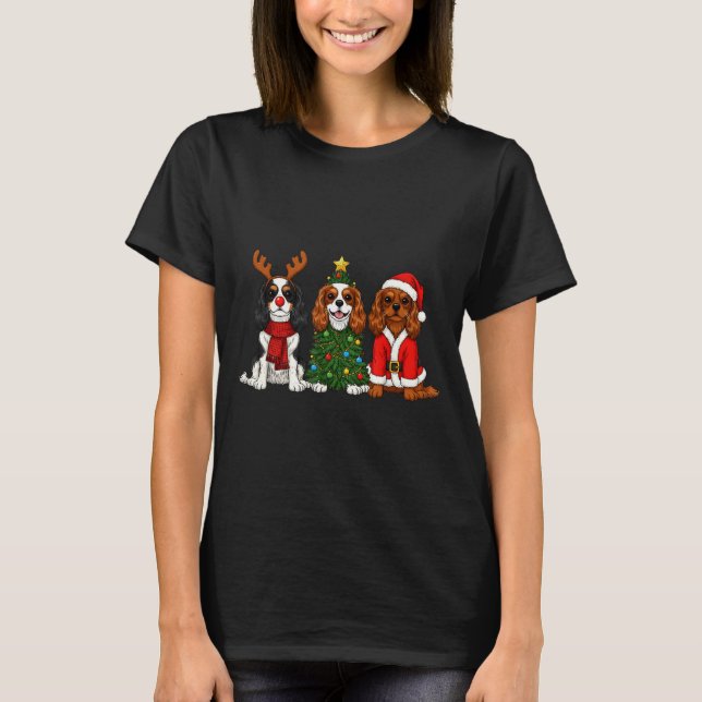 T-shirt Christmas Cavalier King Charles Spaniel Santa Rein (Devant)