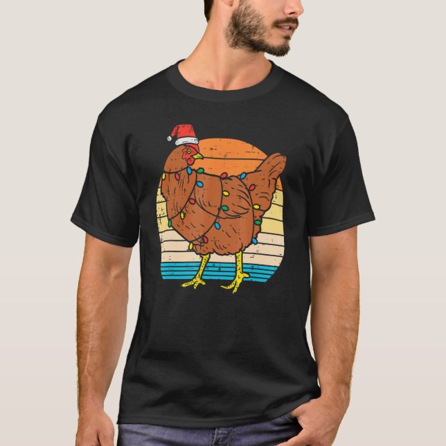 T-shirt Christmas Chicken Hen Santa Hat Farmer Xmas Farm M (Devant)