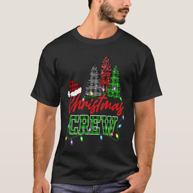 T-shirt Christmas Crew Three Tree Buffalo Plaid Matching F (Devant)