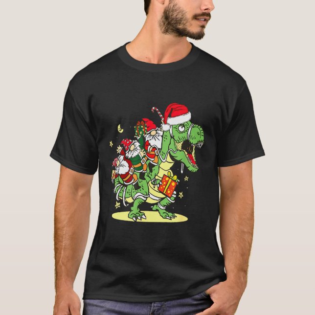 T-shirt Christmas, Dino, Ugly Xmas, Trex Dinosaur, Gnome  (Devant)