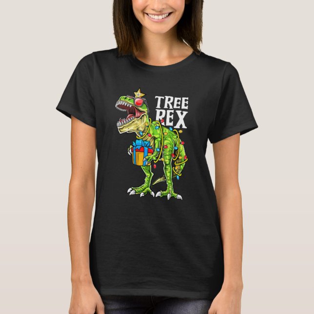 T-shirt Christmas Dinosaur Tree Rex Pajamas Men Boys Xmas  (Devant)