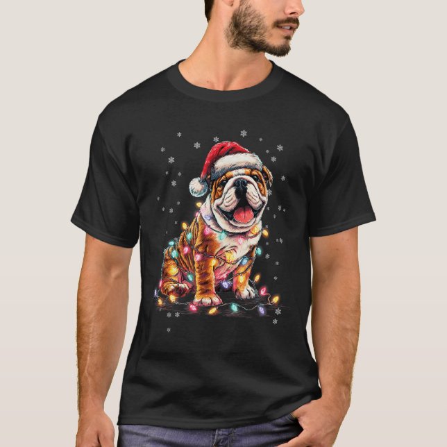 T-shirt Christmas Dog English Bulldog Santa Xmas Women Men (Devant)