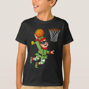 T-shirt Christmas Elf Dunking Un Basketball Fun Boys Kids 
