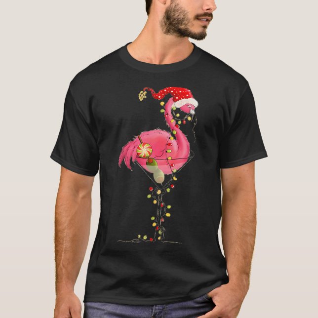 T-shirt Christmas Flamingo In Martini Gl For Trocal Holida (Devant)