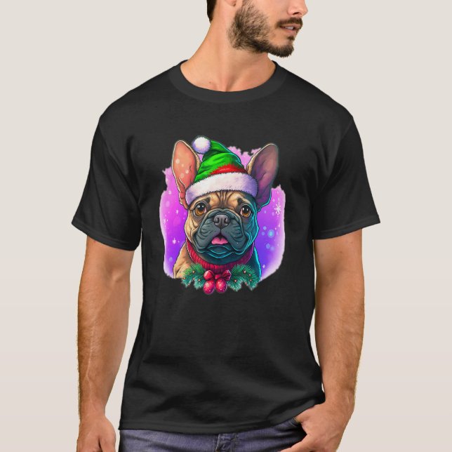 T-shirt Christmas Frenchie Dog with Purple (C) (Devant)