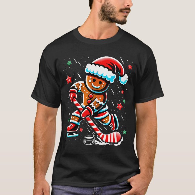 T-shirt Christmas Gingerbread Ice Hockey Srts Funny Xmas P (Devant)