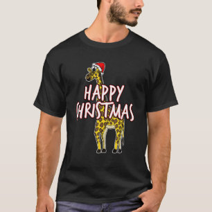 T-shirt Christmas Giraffe Santa Hat Cute Safari Animal Xma