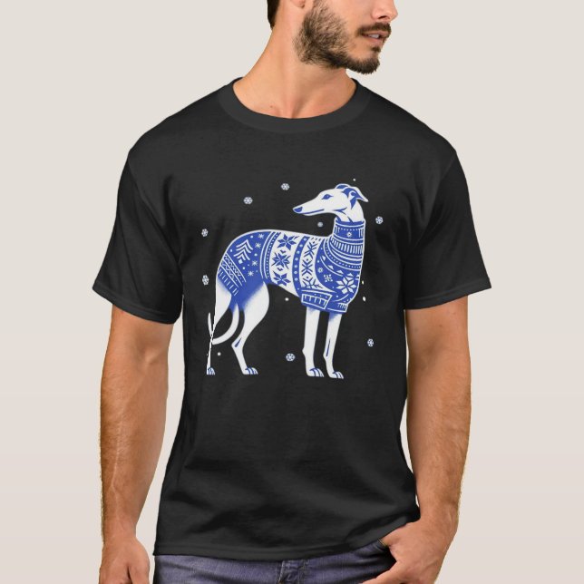 T-shirt Christmas Greyhound Dog Wearing an Ugly Sweater Bl (Devant)