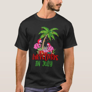 T-shirt Christmas In July Flamingo Palm Tree 4th Of July