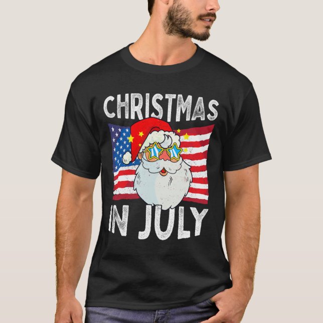 T-shirt Christmas In July Retro Hipster Funny Santa Men Wo (Devant)
