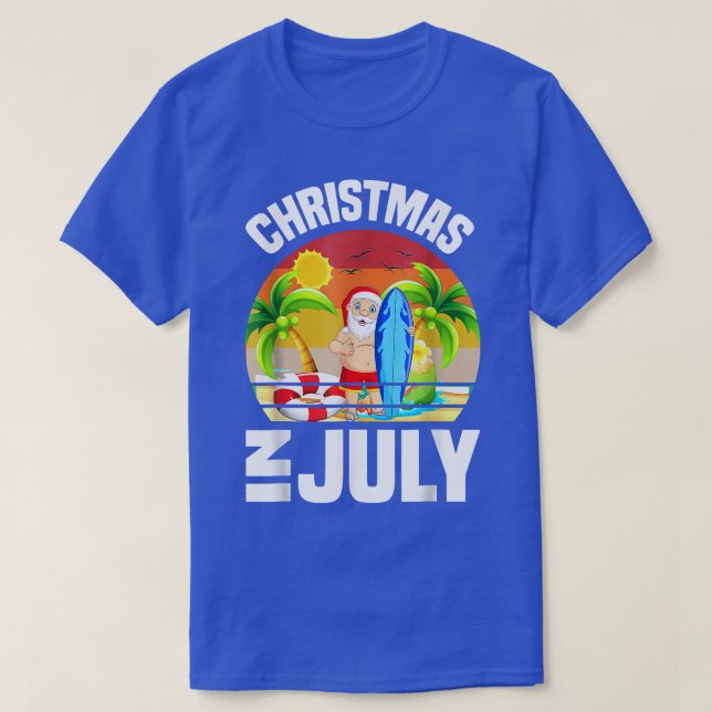T-shirt Christmas In July Retro Santa Summer Vacation Beac (Design devant)