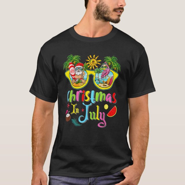 T-shirt Christmas In July Santa Hawaii Sunglasses Pink Fla (Devant)