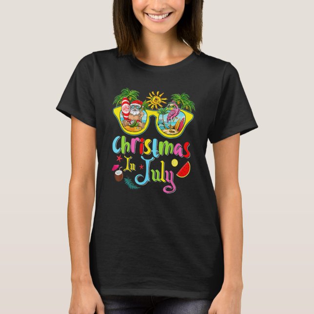 T-shirt Christmas In July Santa Hawaii Sunglasses Pink Fla (Devant)