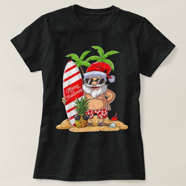 T-shirt Christmas in July Santa Hawaiian Summer Surf Surfi (Design devant)