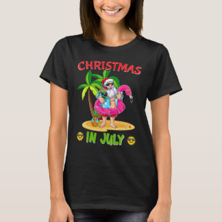 T-shirt Christmas in July Santa Hawaiian Sunglasses Flamin