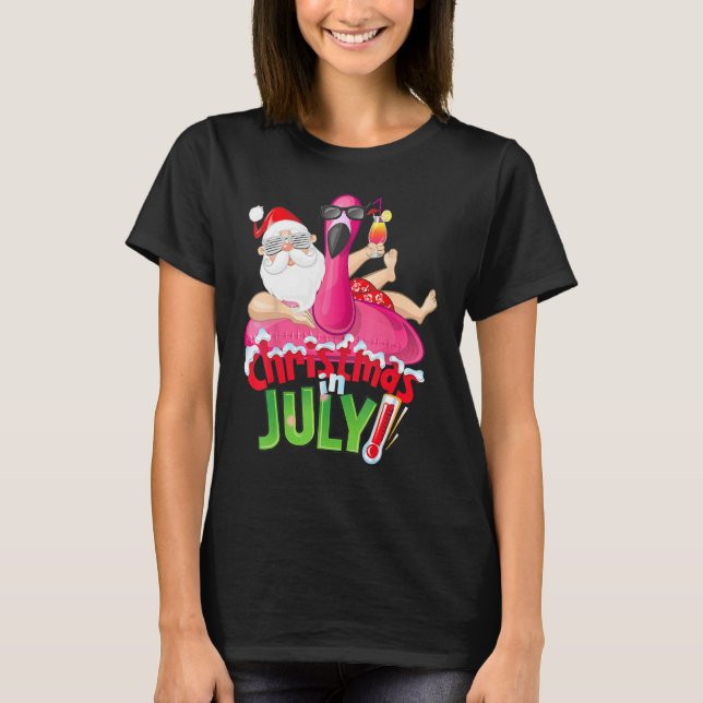 T-shirt Christmas in July  Summer Flamingo Float Xmas 2 (Devant)
