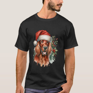 T-shirt Christmas Irish Setter Dog Watercolor Artwork 