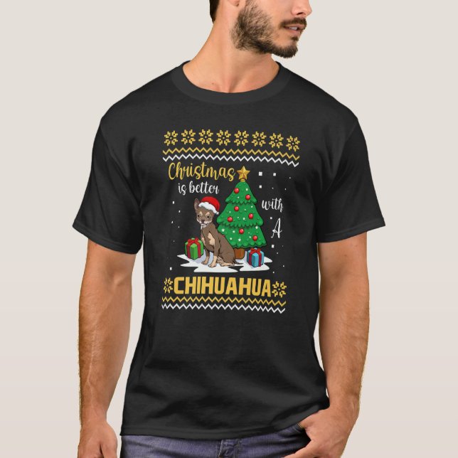 T-shirt Christmas Is Better With A Chihuahua Pajama Dog Pu (Devant)