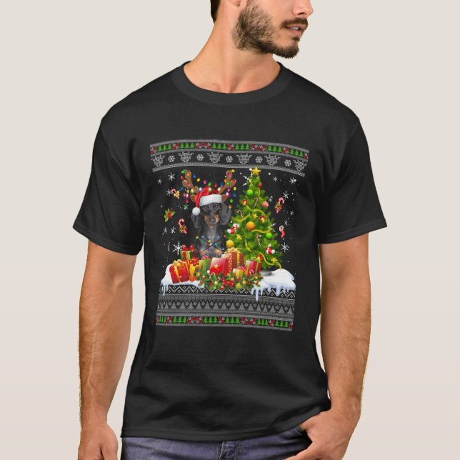 T-shirt Christmas Lights Dachshund Dog  Xmas Ugly Sweater (Devant)