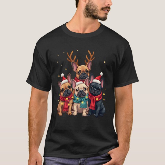 T-shirt Christmas Lights French Bulldogs Xmas Frenchie Dog (Devant)