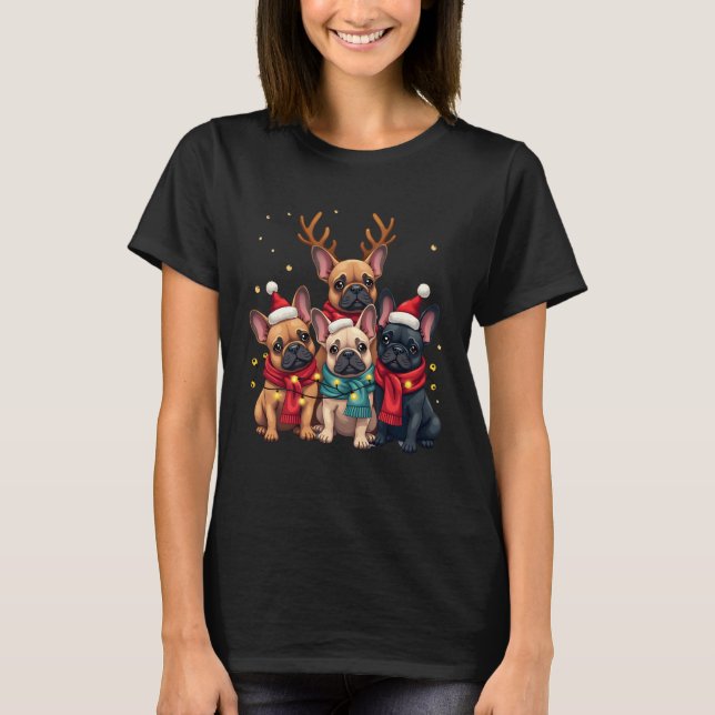 T-shirt Christmas Lights French Bulldogs Xmas Frenchie Dog (Devant)