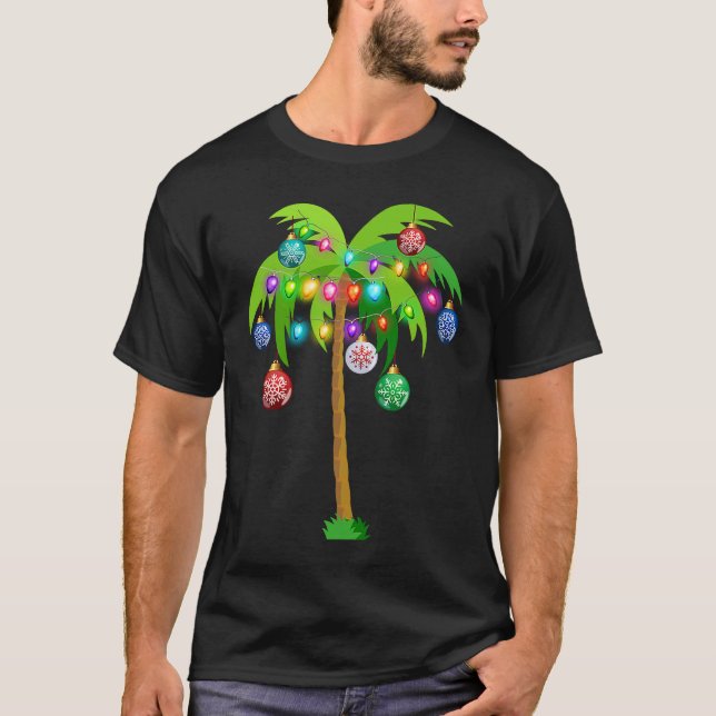 T-shirt Christmas Lights Palm Tree  Hawaii Beach Tropical  (Devant)