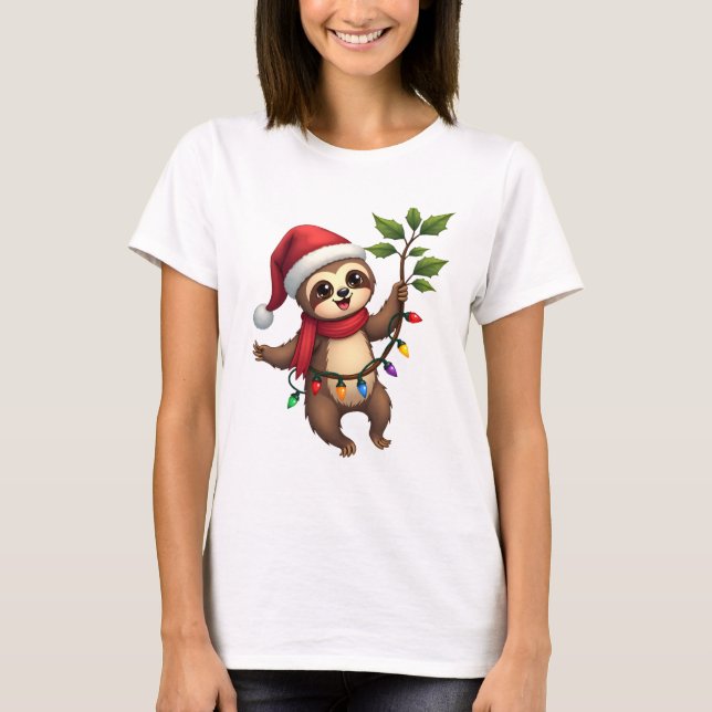 T-shirt Christmas Lights Sloth Wearing Xmas Hat - Sloth Lo (Devant)