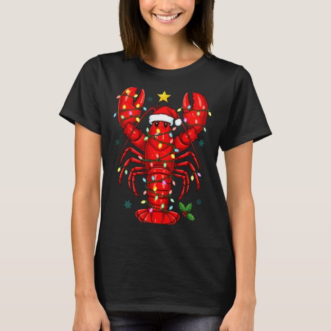 T-shirt Christmas Lobster With Santa Hat Funny Holiday  (Devant)