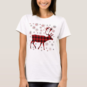 T-shirt Christmas Moose, Deer, elk, caribou, red plaids