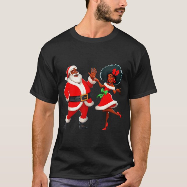T-shirt Christmas Mr Santa Mrs Claus Dancing African Ameri (Devant)