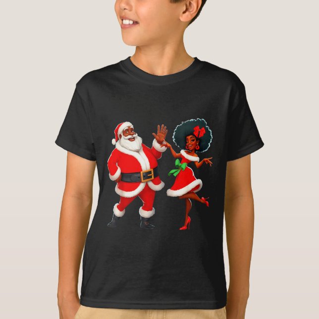 T-shirt Christmas Mr Santa Mrs Claus Dancing African Ameri (Devant)