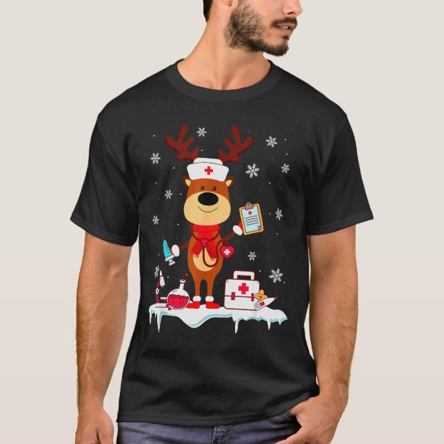 T-shirt Christmas Nurse Reindeer Funny Xmas Scrub Top Nurs (Devant)