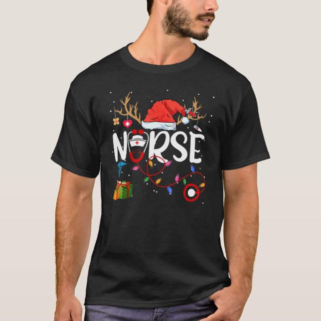 T-shirt Christmas Nurse Reindeer Santa For Women Nursing C (Devant)