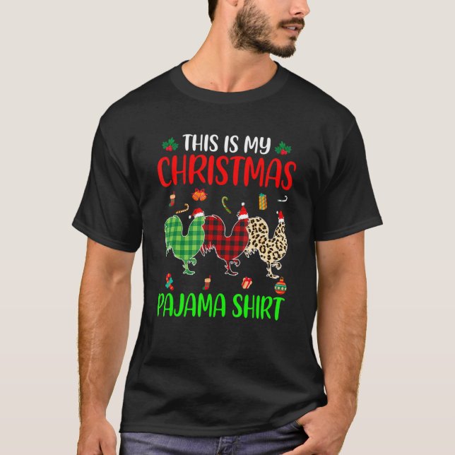 T-shirt Christmas Pajama Chicken  Animals Xmas Tree Lights (Devant)