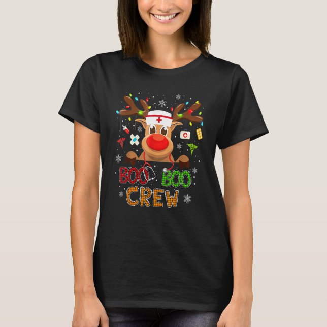 T-shirt Christmas Pajamas Boo Boo Crew Reindeer Nurse Buff (Devant)
