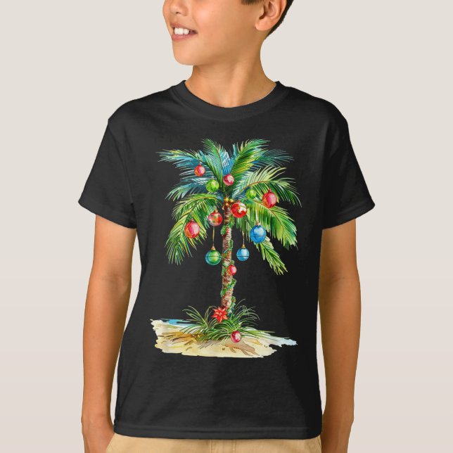T-shirt Christmas Palm Tree Light Hawaiian Trocal Xmas Men (Devant)