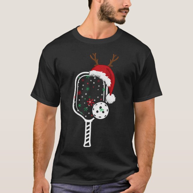 T-shirt Christmas Pickleball Player Reindeer Santa Hat Pad (Devant)