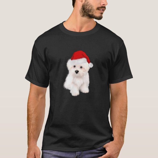 T-shirt Christmas puppy Bichon bolognese maltese dog  (Devant)